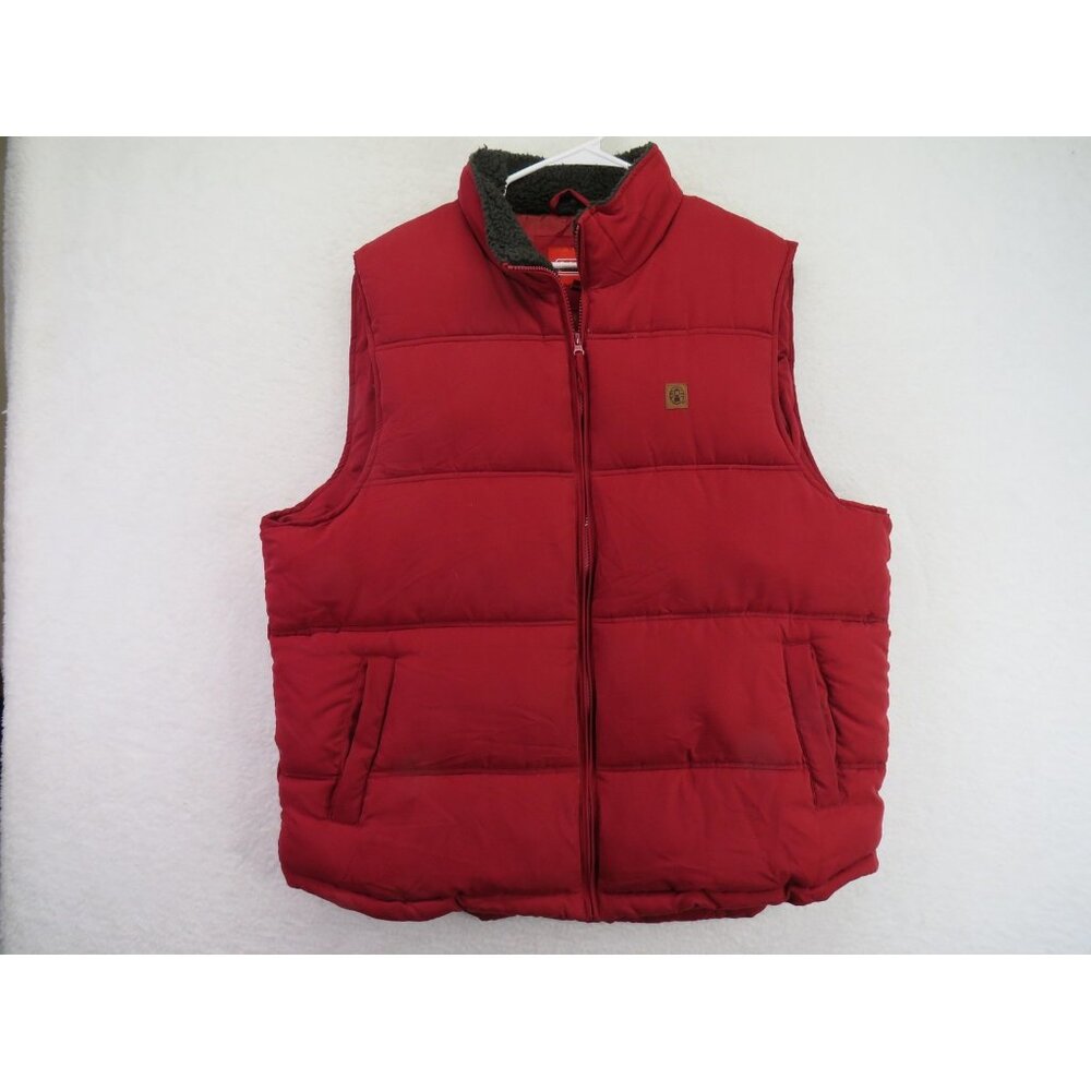 Coleman Vest Mens XL Red Quilted Puffer Hand Pockets Sherpa Collar Outdoor Warm‎